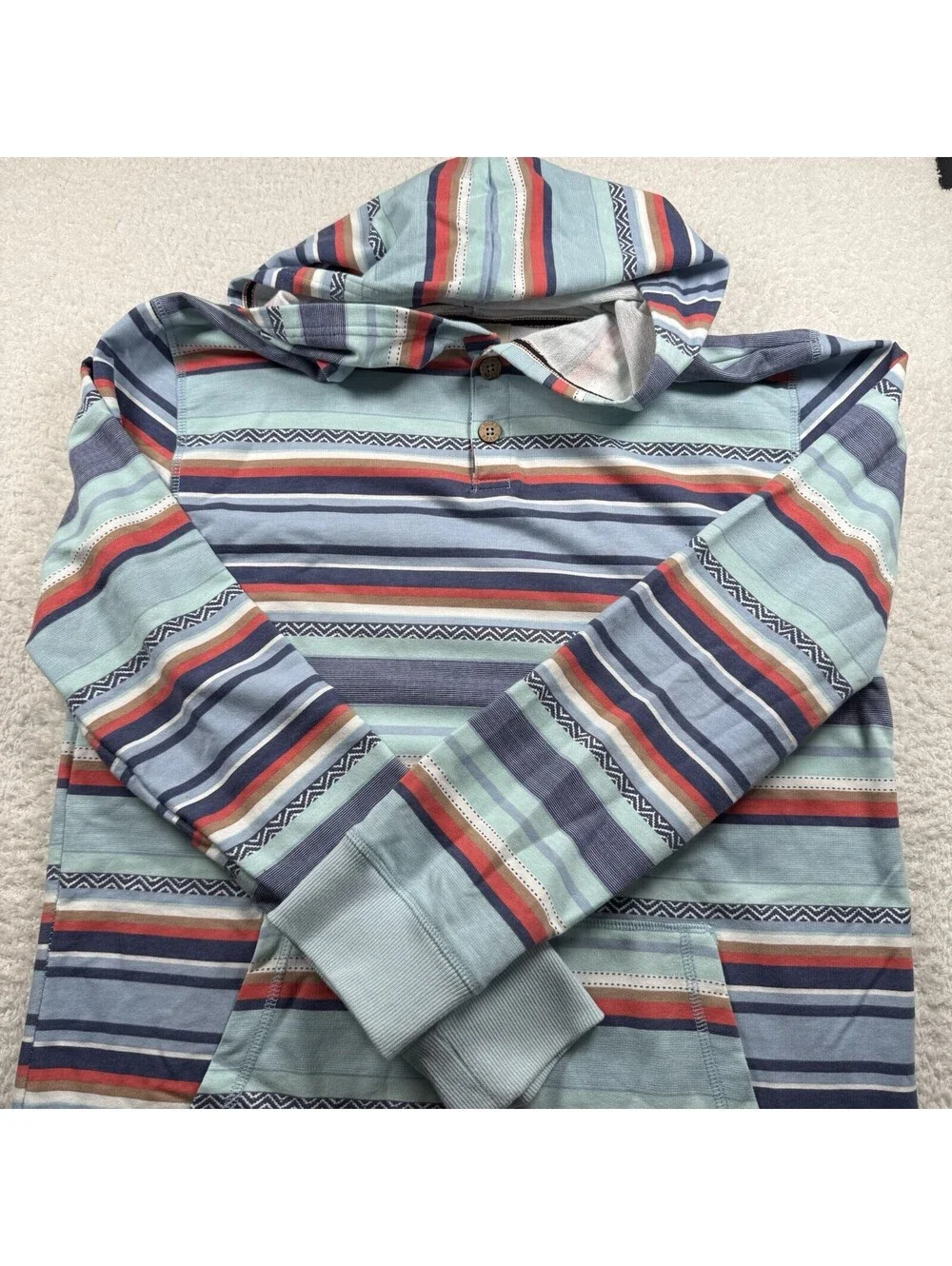 Lucky Brand Boys XL Baja Hoodie Southwestern Striped Henley Pullover